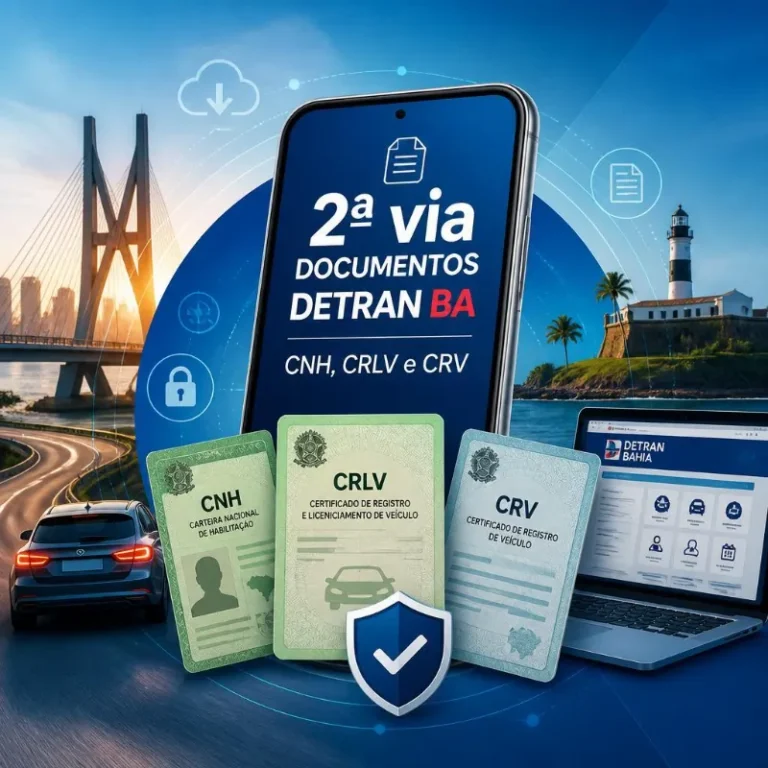 Celular exibindo 2ª via de documentos Detran BA com CNH.