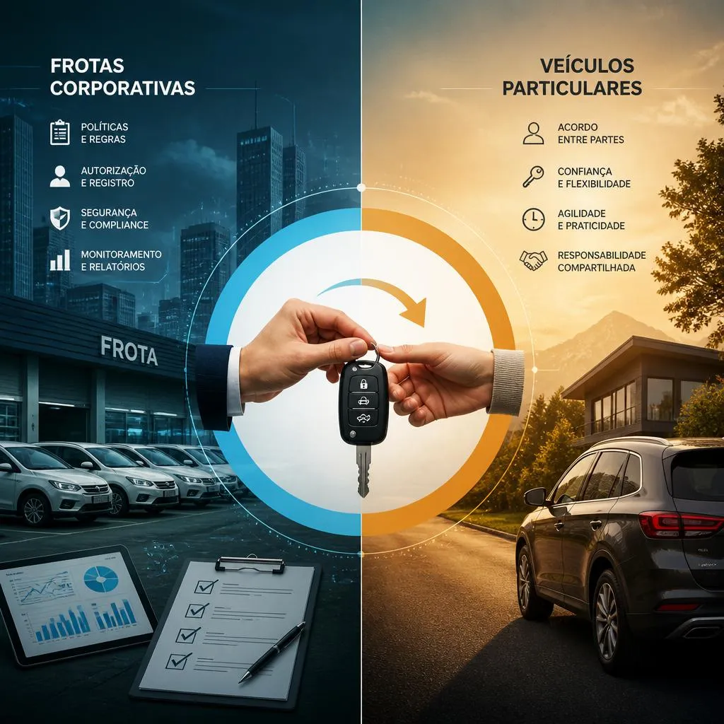 Infográfico comparativo sobre frotas corporativas e veículos particulares.