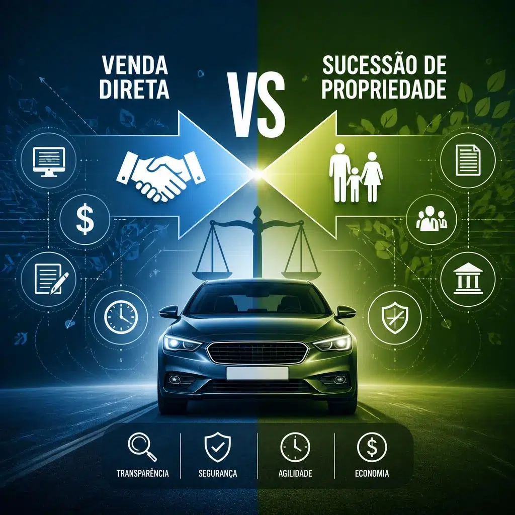 Infográfico comparativo entre venda direta e sucessão de propriedade veicular.