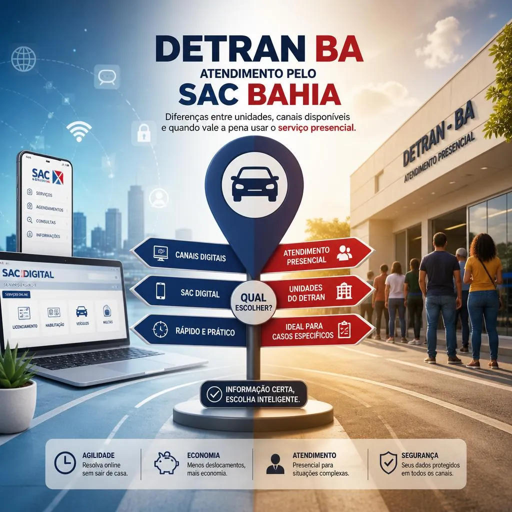 Infográfico do DETRAN-BA comparando atendimento digital e presencial no SAC.
