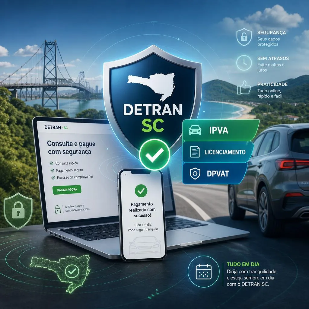 Propaganda digital do DETRAN SC para pagamento de taxas veiculares.