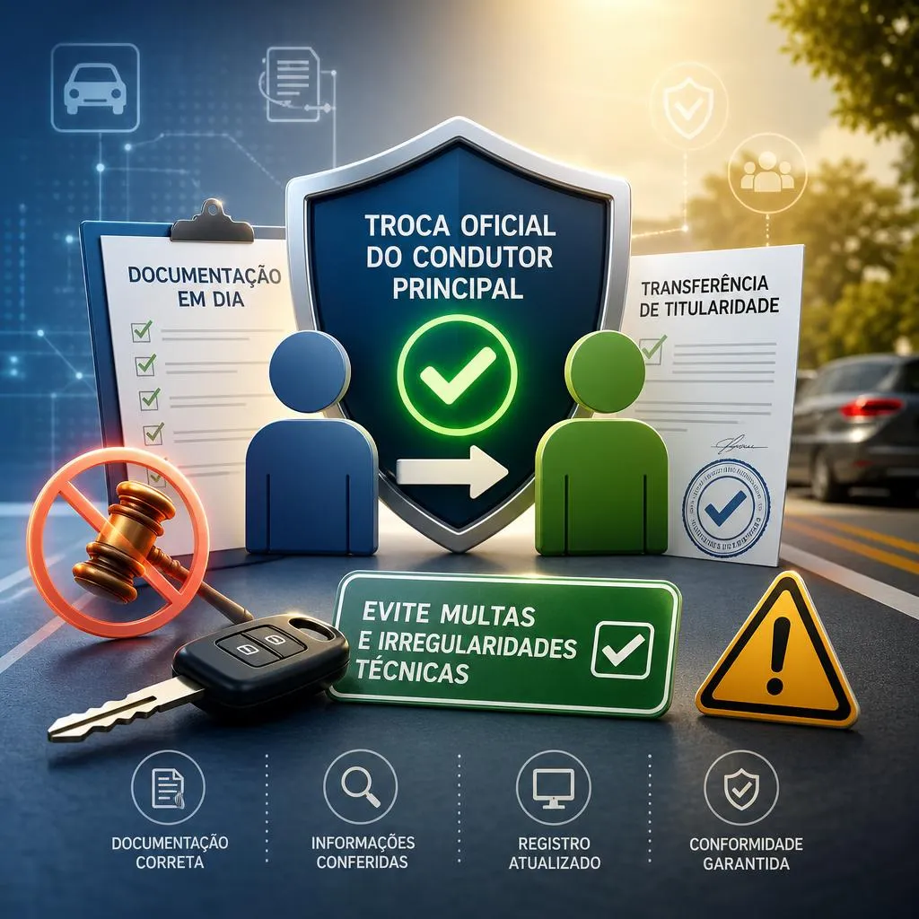 Infográfico sobre troca oficial de condutor principal de veículo.