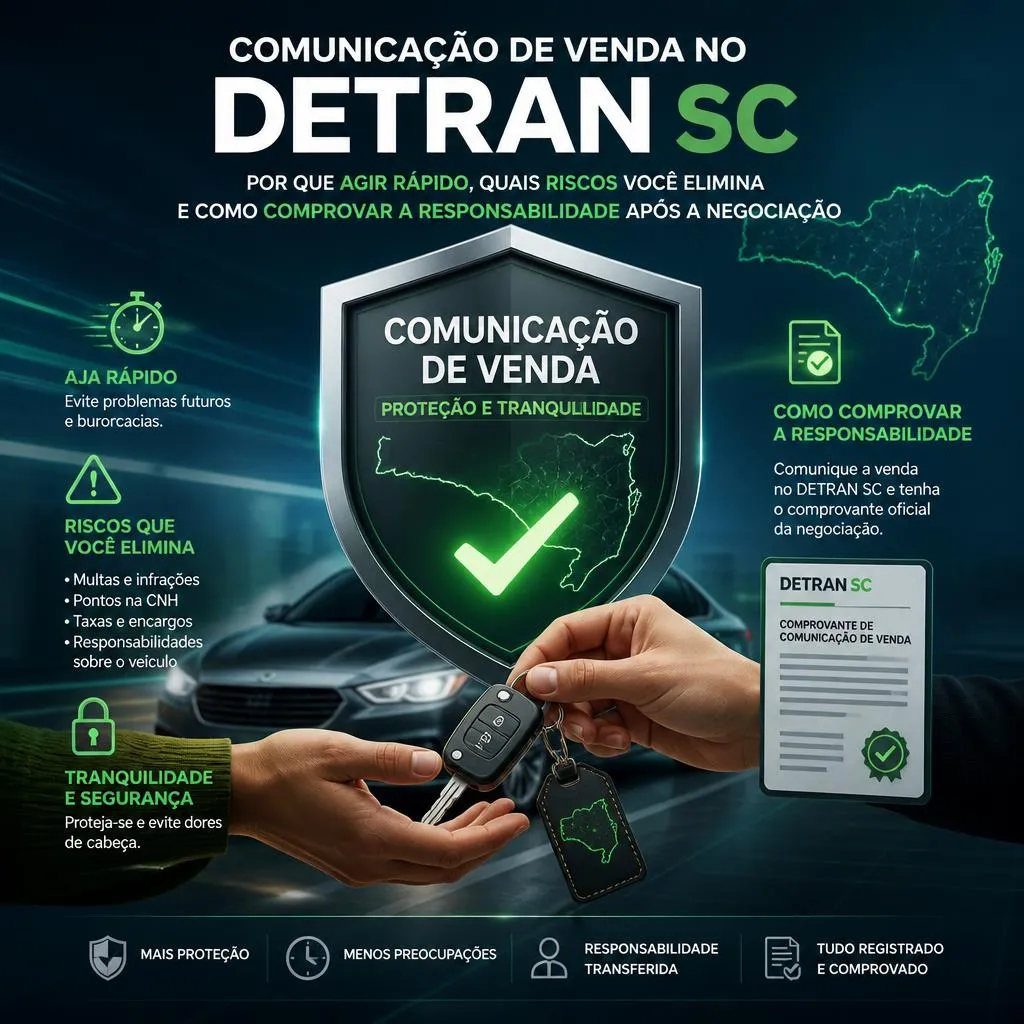 Infográfico sobre os benefícios da comunicação de venda no DETRAN SC.