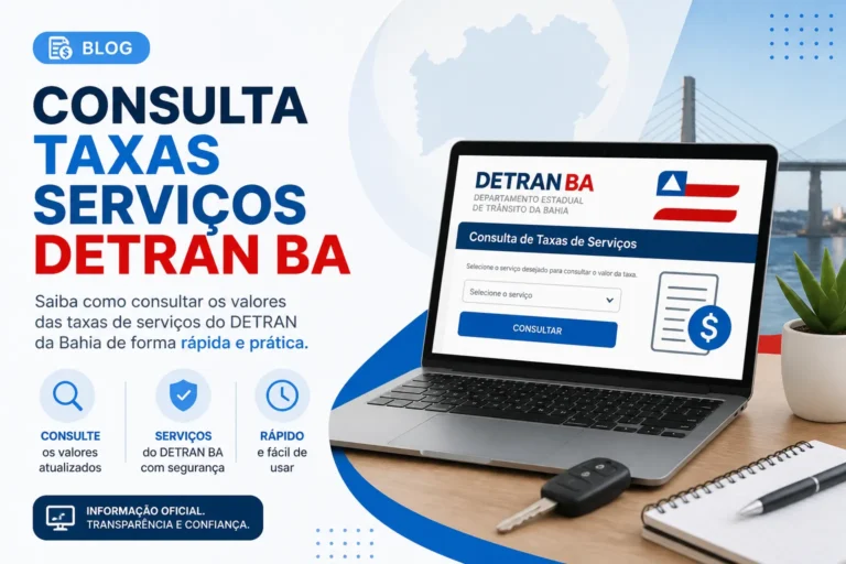 Notebook com site do Detran BA para consulta de taxas.