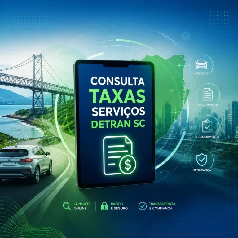 Anúncio digital para consulta de taxas e serviços do DETRAN SC.
