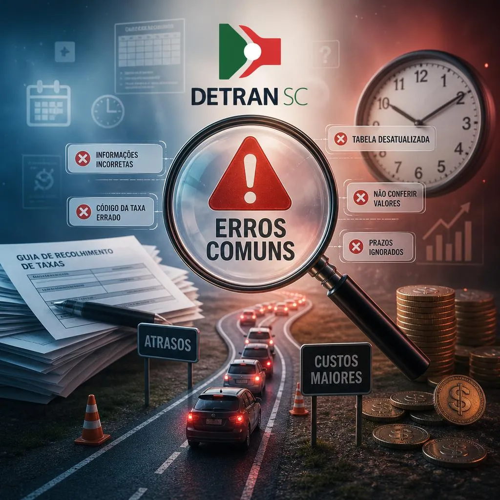 Gráfico informativo do DETRAN SC sobre erros comuns em taxas.