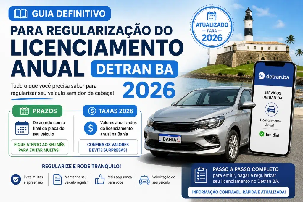 Guia de licenciamento anual do Detran BA para 2026.