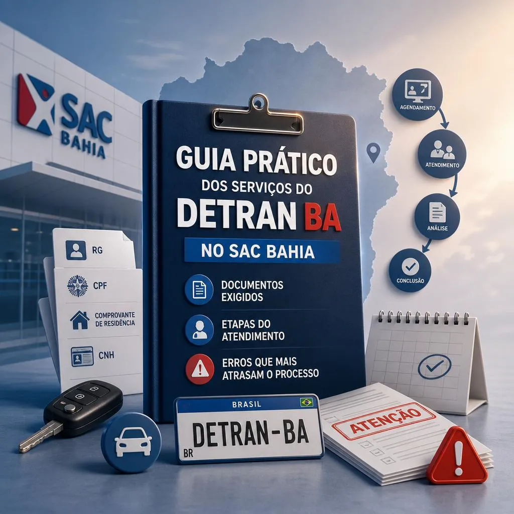 Guia prático dos serviços do Detran BA no SAC Bahia.