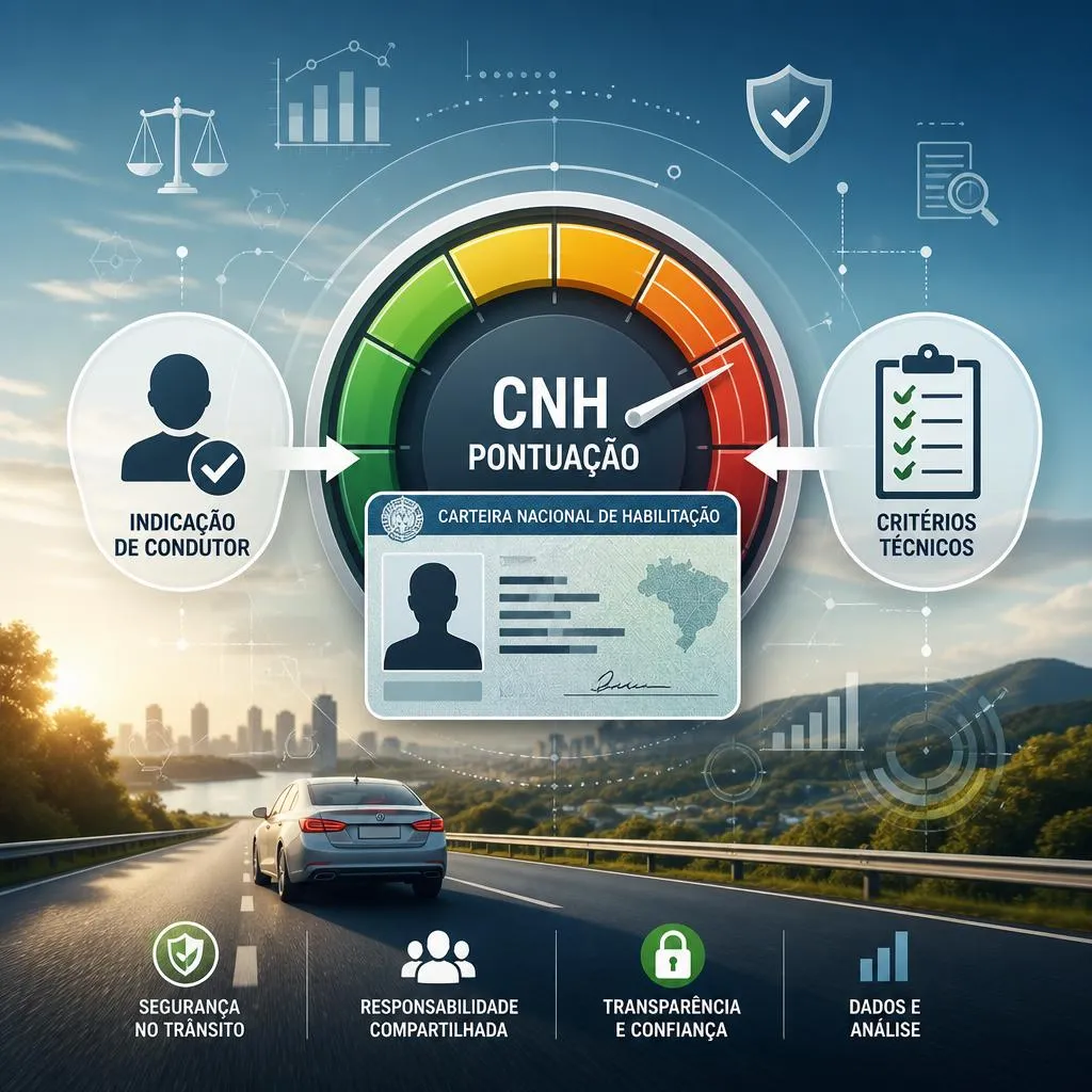 Infográfico explicativo sobre pontuação da CNH e indicação de condutor.