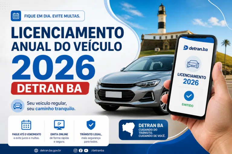 Informativo sobre licenciamento anual de veículos 2026 do DETRAN BA.