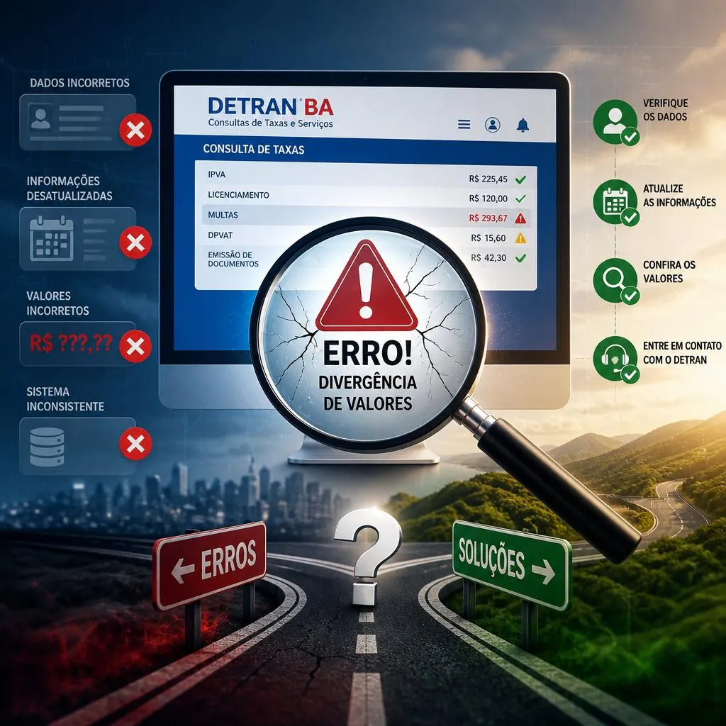 Infográfico sobre erros e soluções em consultas do DETRAN-BA.