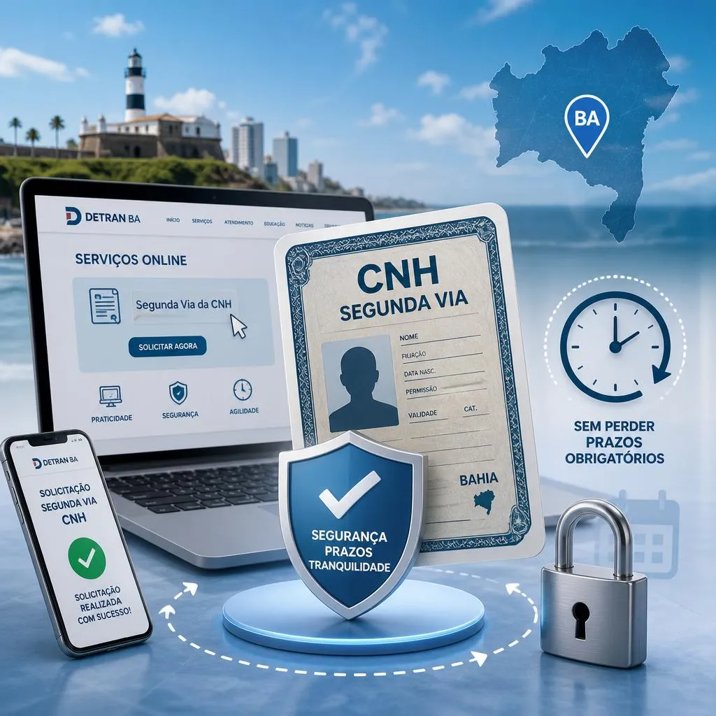 Propaganda do Detran-BA sobre solicitação de segunda via da CNH.