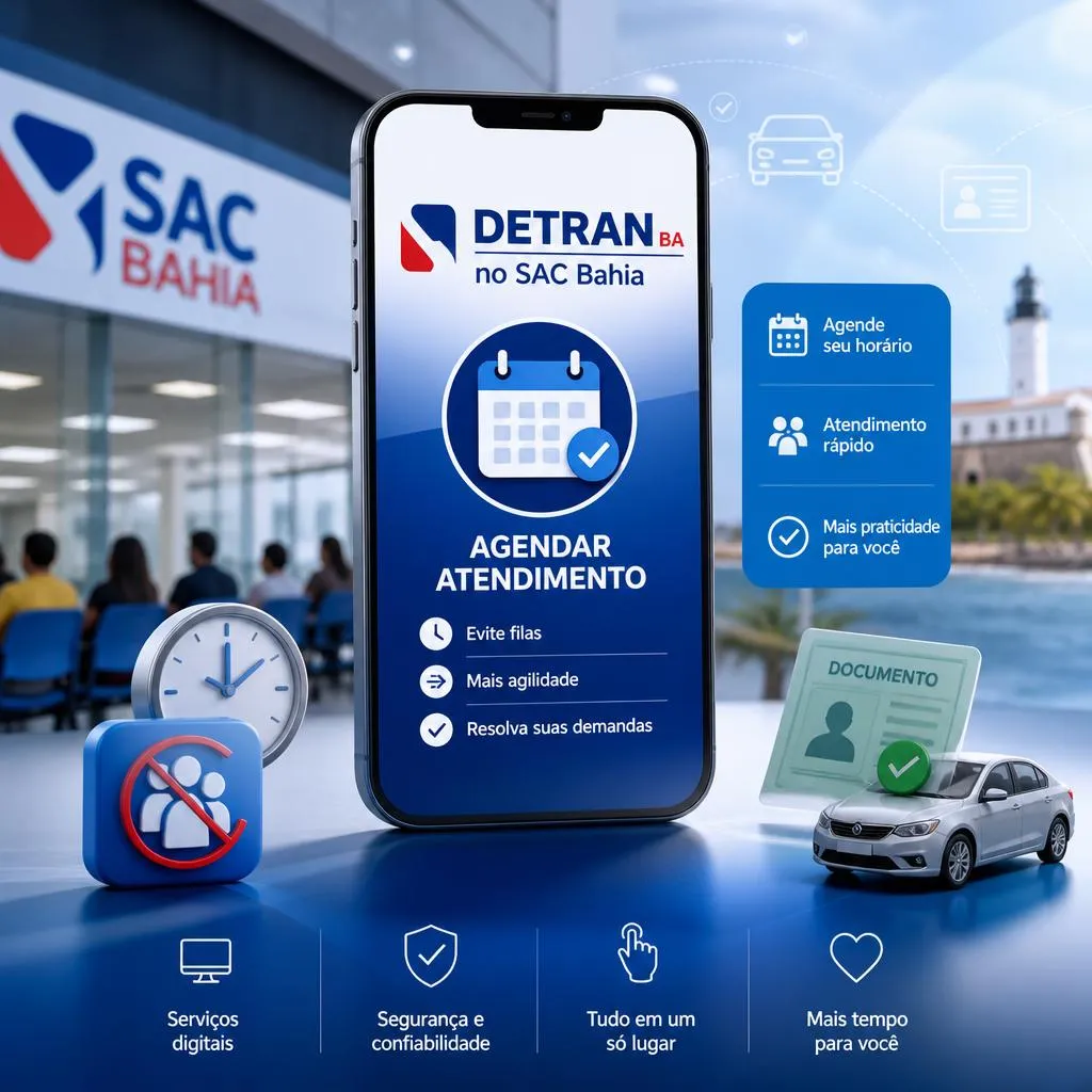 Celular com aplicativo do DETRAN BA para agendamento no SAC.